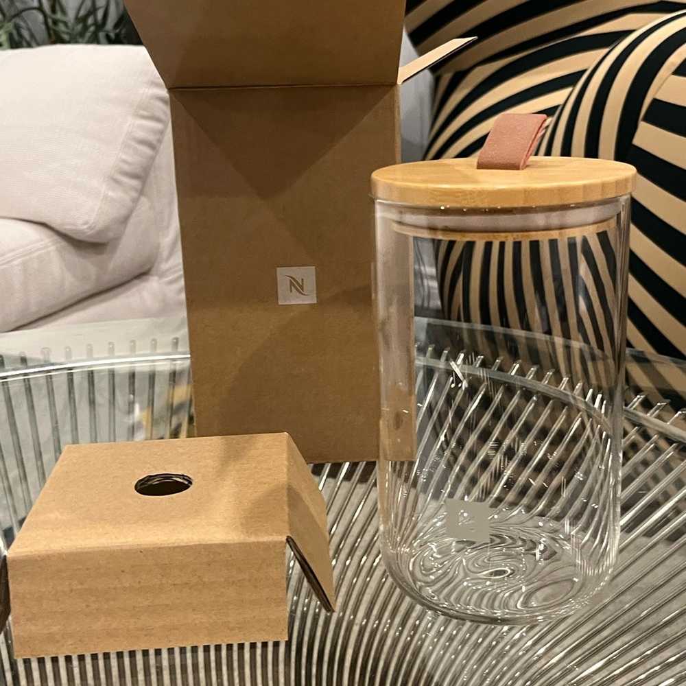 nespresso glass canister Can capsule dispenser Brand New Box! Coffee accessory - Picture 1 of 9